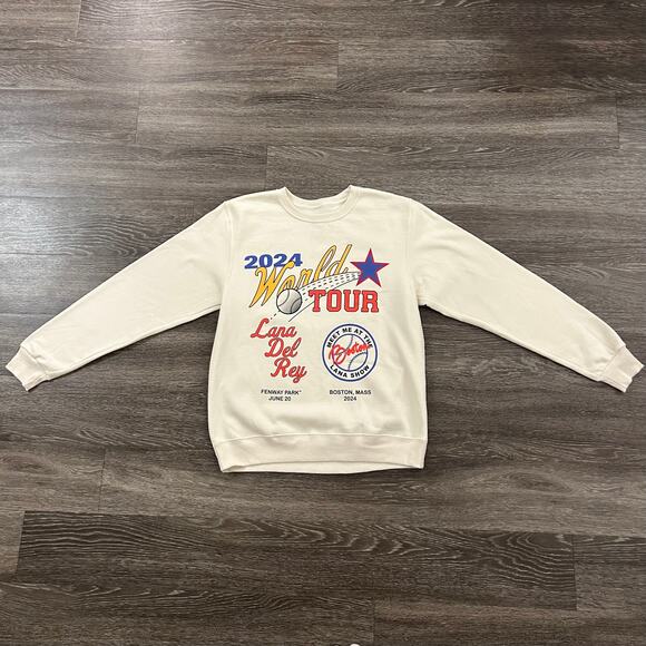 Lana Del Rey 2024 World Tour Sweatshirt Cream Graphic Pullover Fenway Boston EUC - Picture 4 of 9